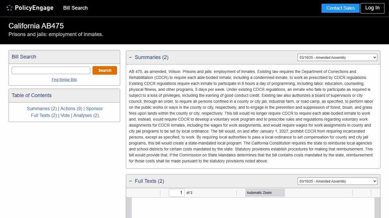 AB475 California 2025-2026 Prisons and jails: employment of inmates. - Legislative Tracking PolicyEngage